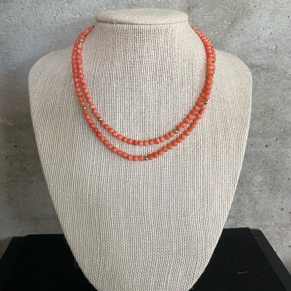 Vintage Coral Necklace with Gold-Filled Beads
